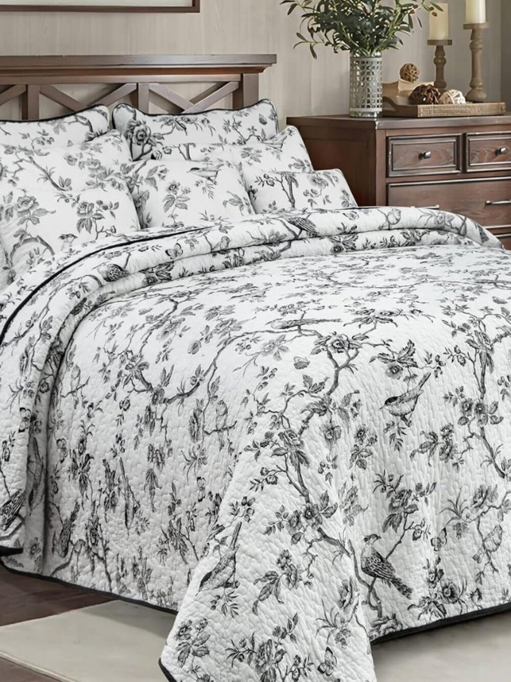 100% Cotton Quilt Queen Size Black Bird Bedding Set Double Printing Lightweight